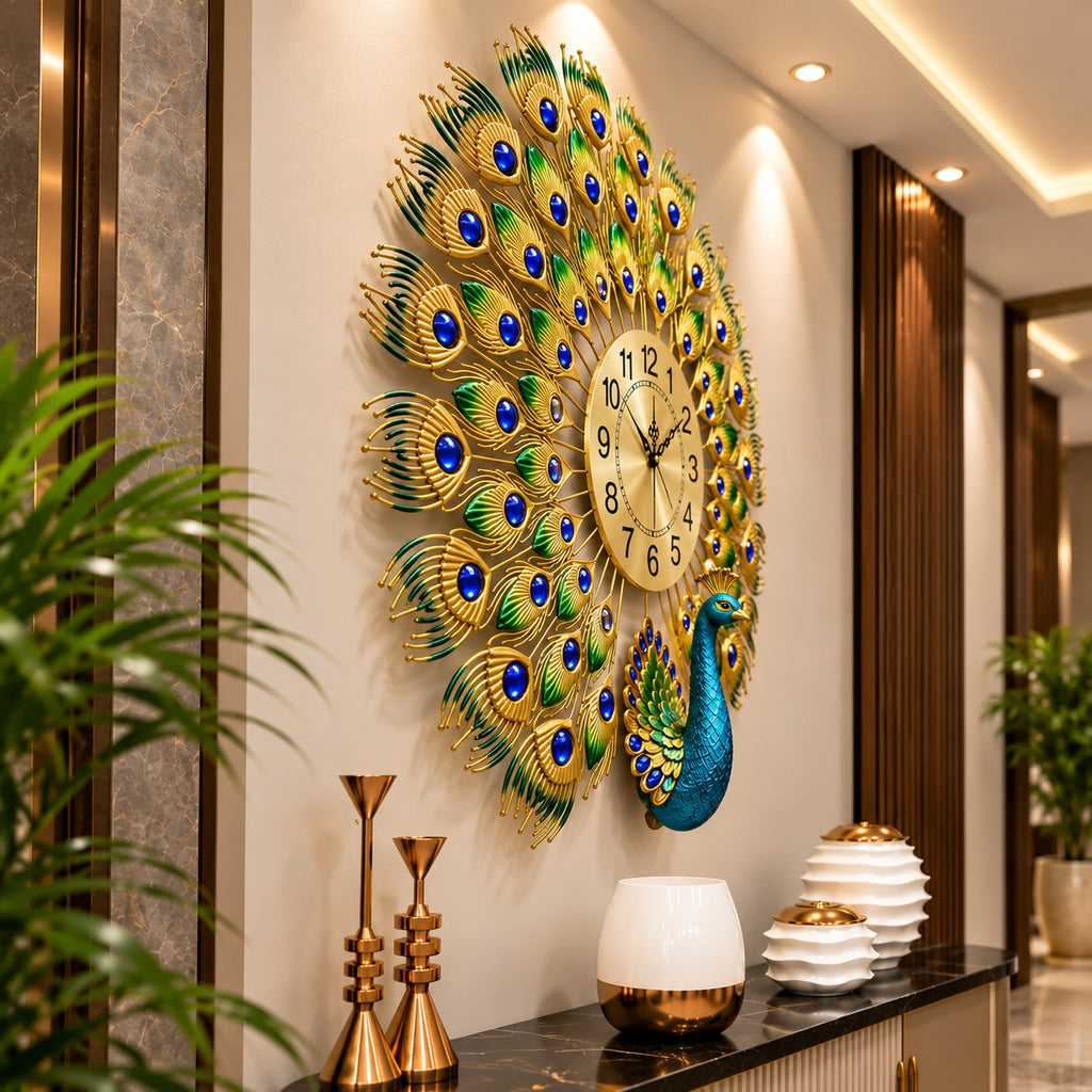 🦚 Imported Peacock Wall Clock Elegant Golden Luxury Design ✨