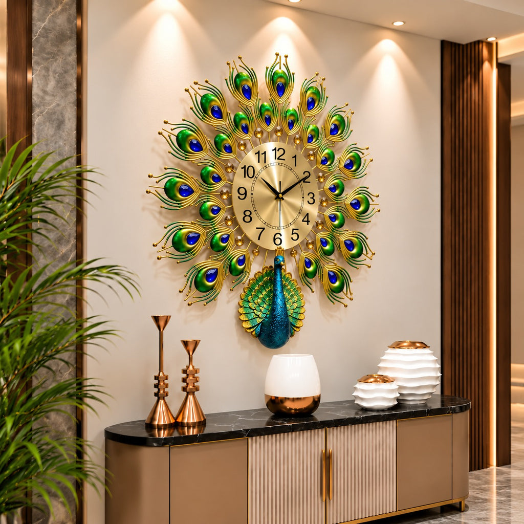 🦚 Imported Peacock Wall Clock Royal Golden Elegance ✨