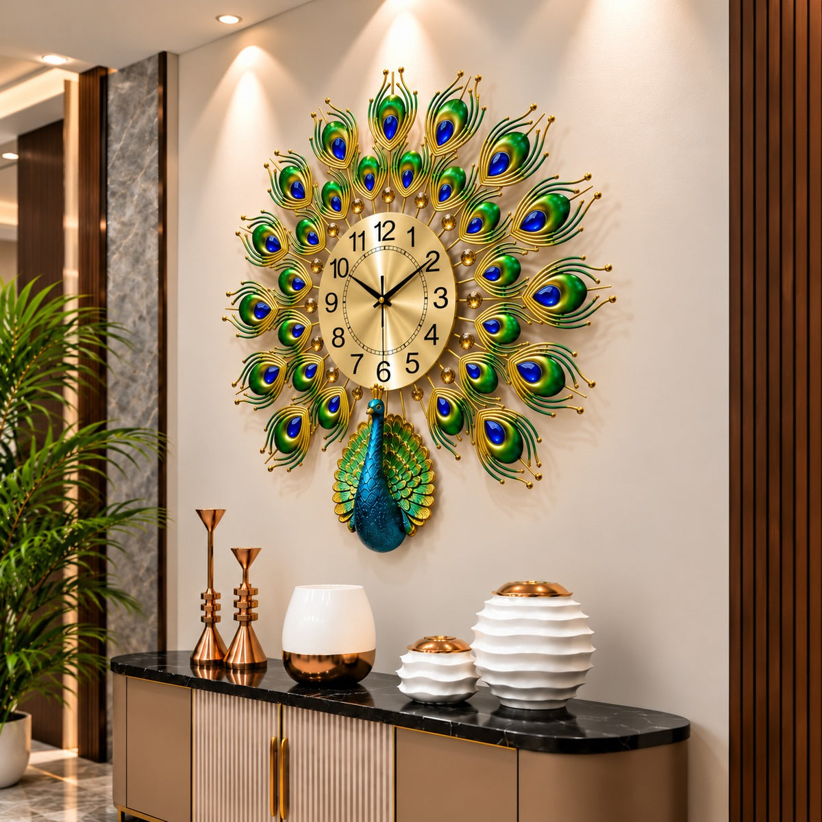 🦚 Imported Peacock Wall Clock Royal Golden Elegance ✨