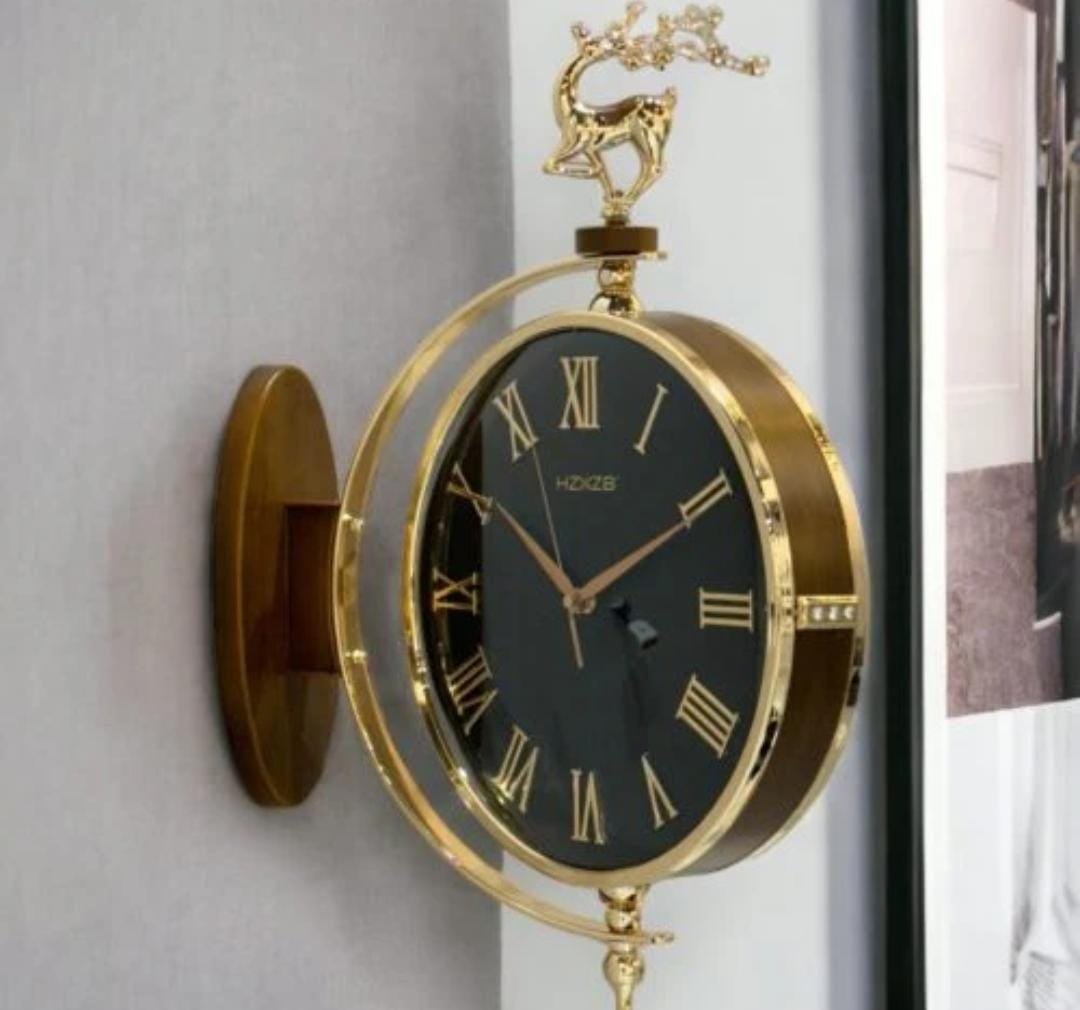 Vintage Dual Dial Hanging Clock – Roman Numeral with Deer Mount