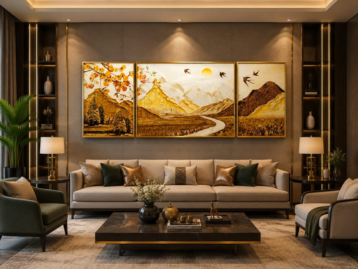 Crystal glass painting with metal frame