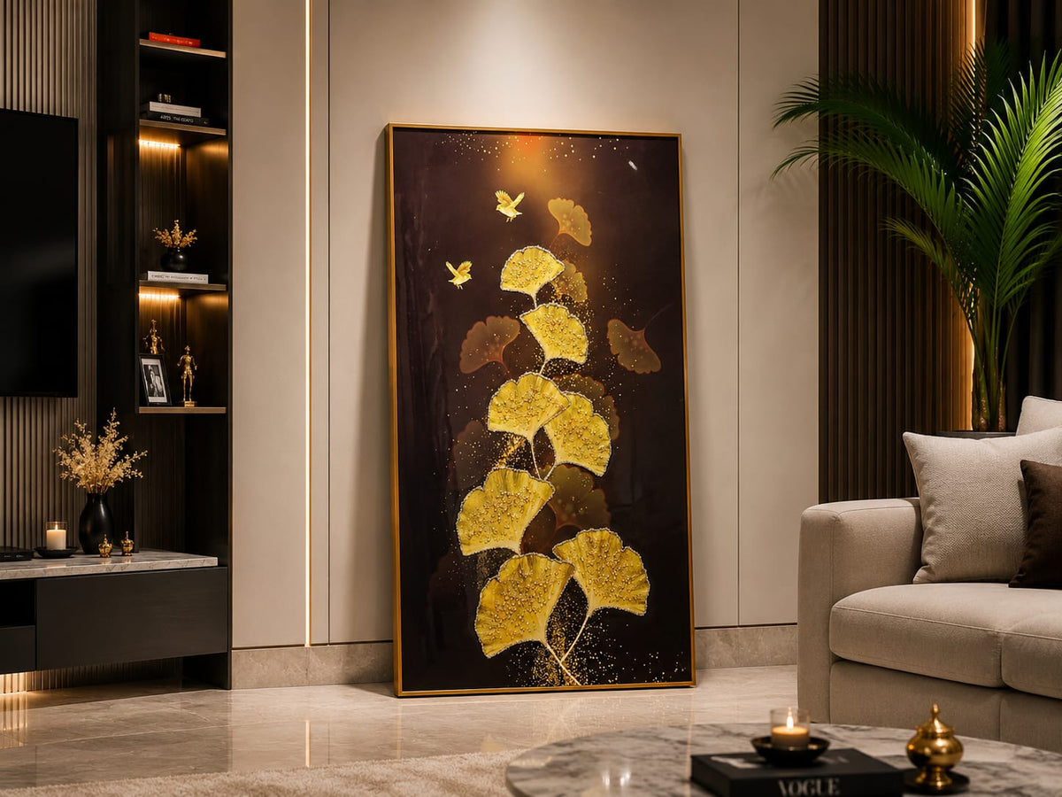 Elegant Abstract Crystal Glass Painting with Metal Frame