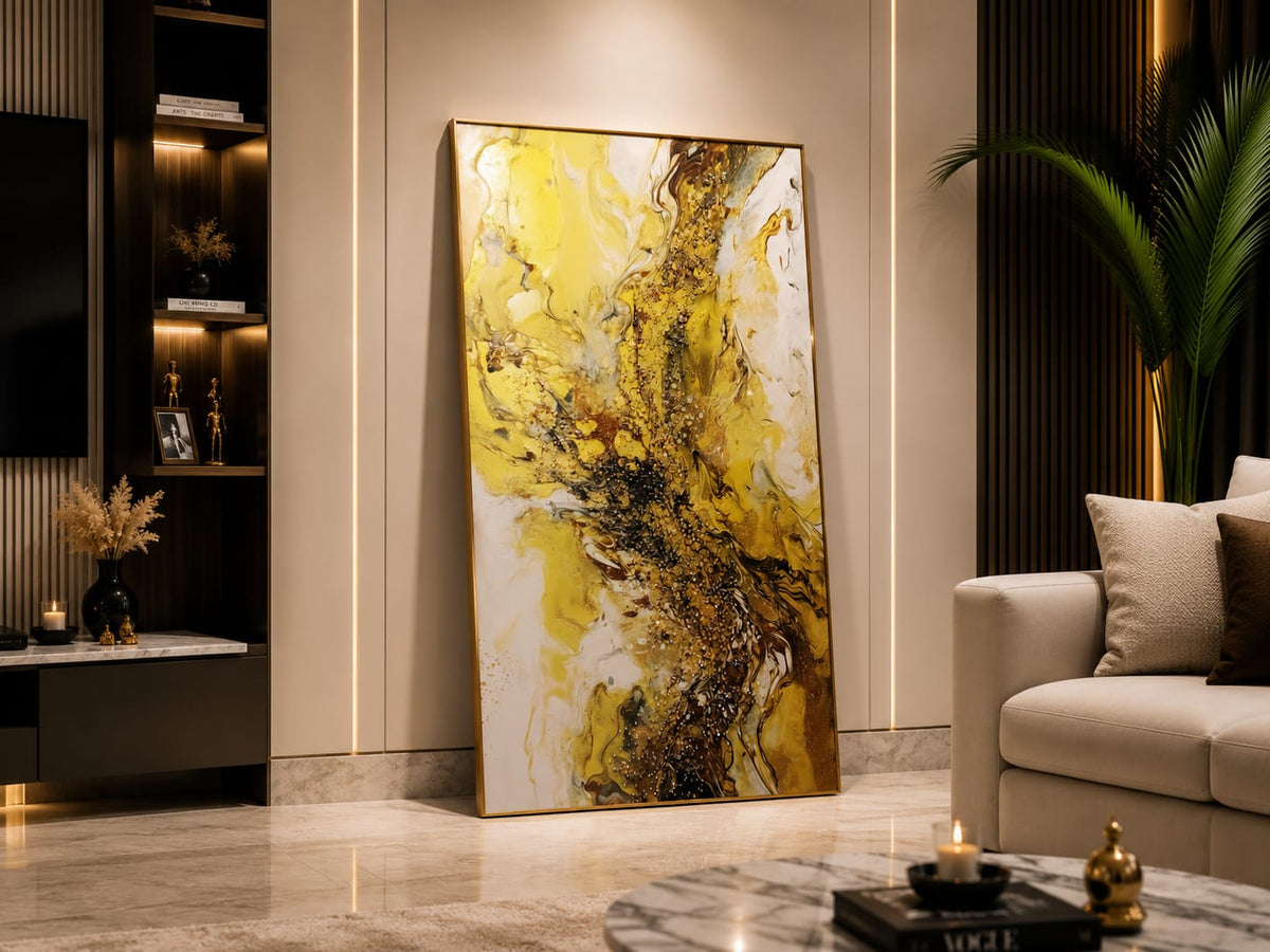 Elegant Abstract Crystal Glass Painting with Metal Frame