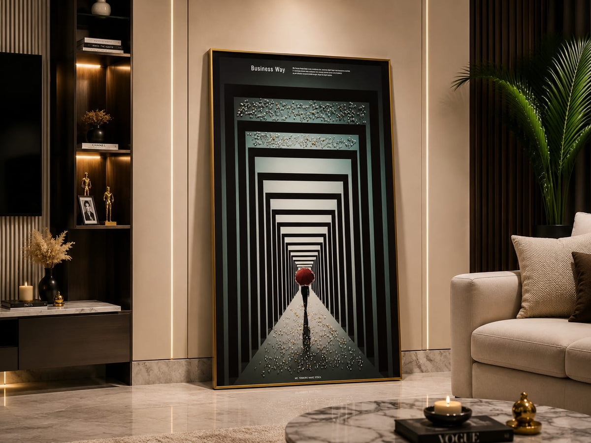 Elegant Abstract Crystal Glass Painting with Metal Frame