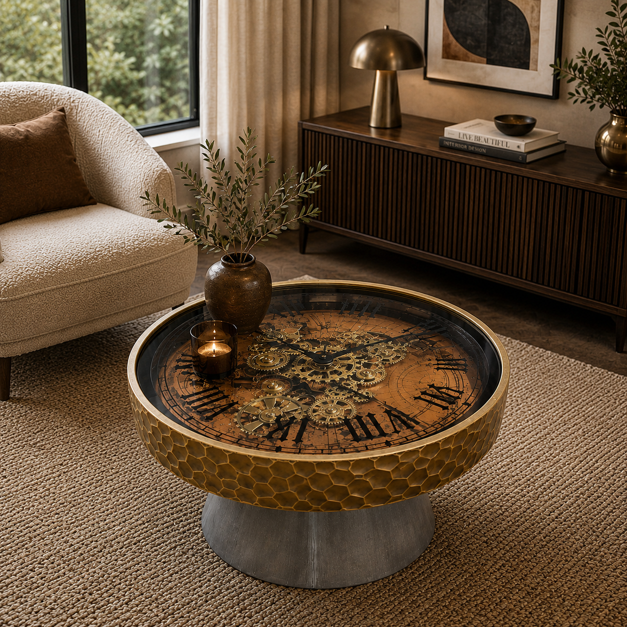 Luxury Vintage Gear Clock Center Table