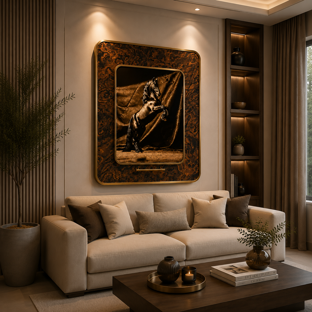 Premium Horse Leather Wall Painting – Luxury Equestrian Artwork (100×80 cm)