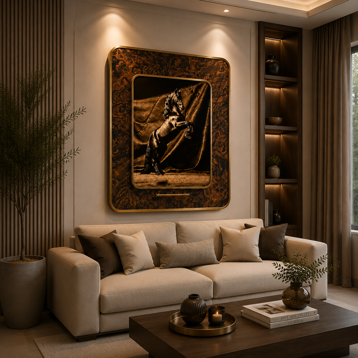 Premium Horse Leather Wall Painting – Luxury Equestrian Artwork (100×80 cm)