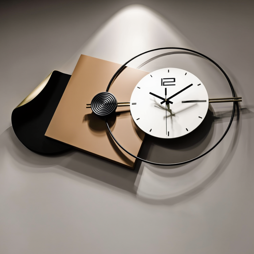 Black, Brown & White Abstract Metal Wall Clock