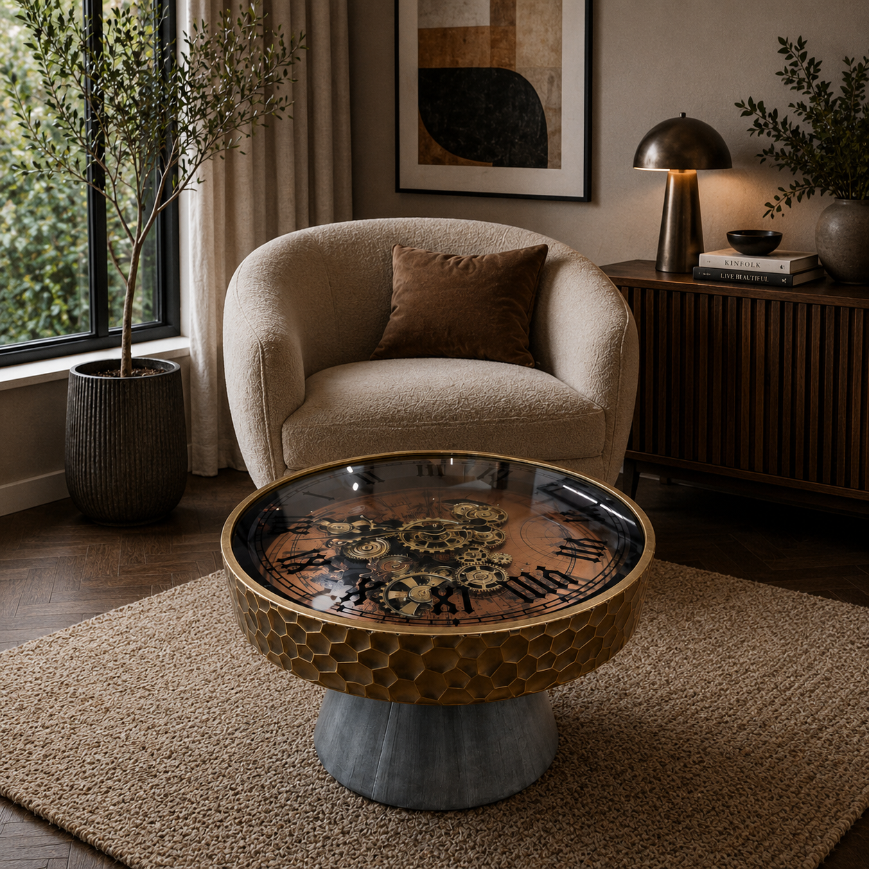 Luxury Vintage Gear Clock Center Table
