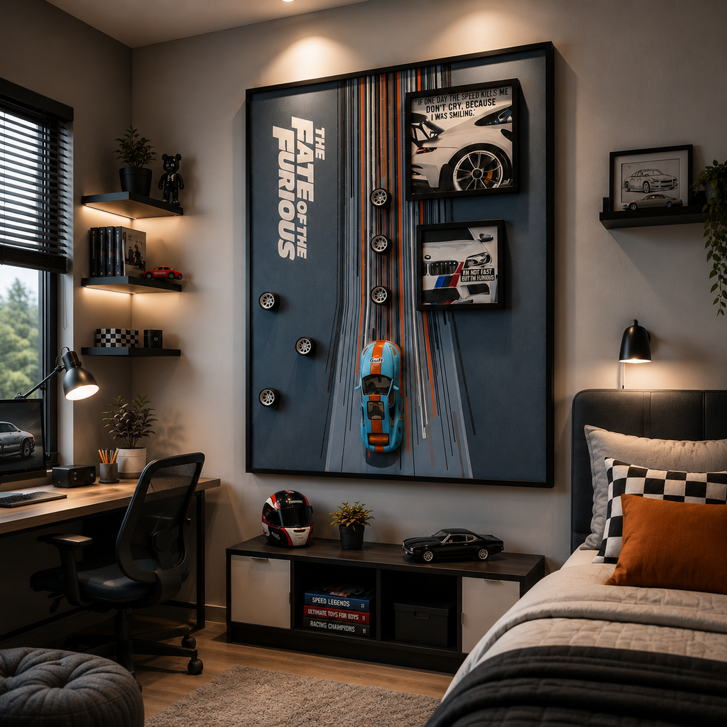 RC Racing Cars Premium Wall Painting – The Fast & Furious 3D Automotive Art (80×60 cm)