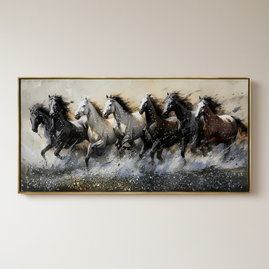 Crystal Paintings Torrent of Power: Dynamic Seven Horses Crystal Art