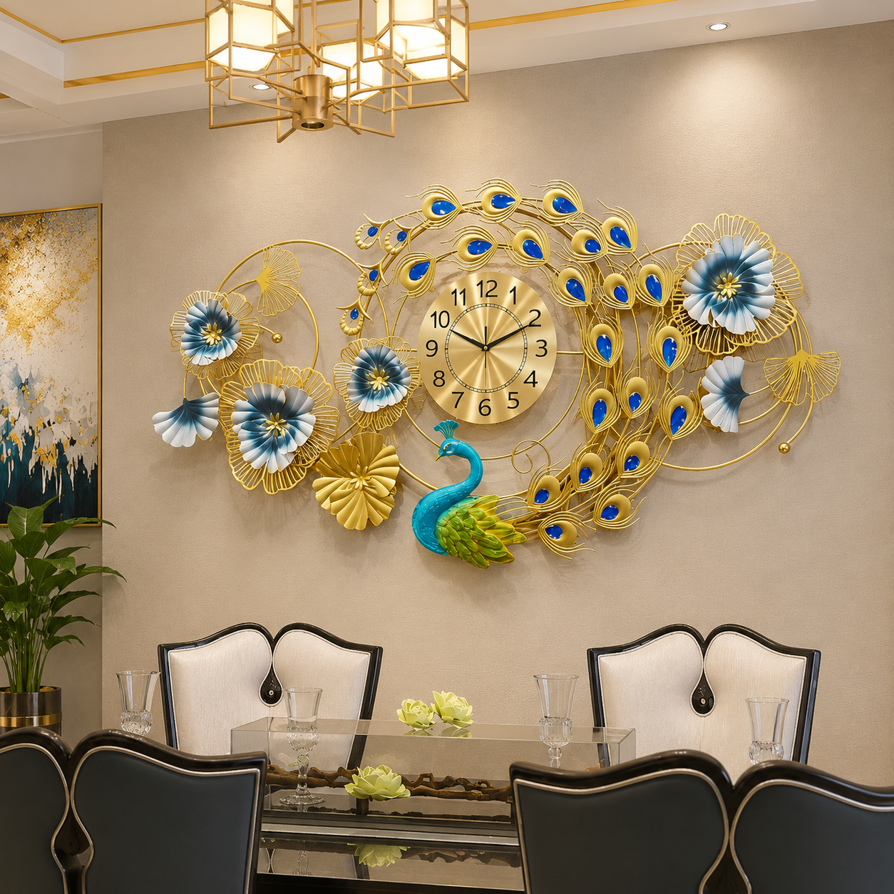 Peacock Wall Clocks Gleaming Floral Elegant Artistic Home Accent Wall Clocks