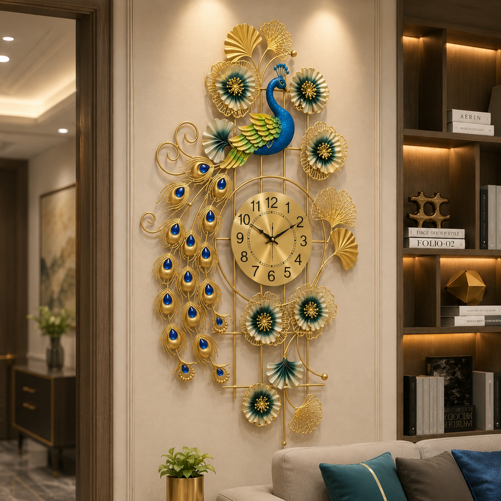 Elegant Grand Peacock Feather Peacock Wall Clocks