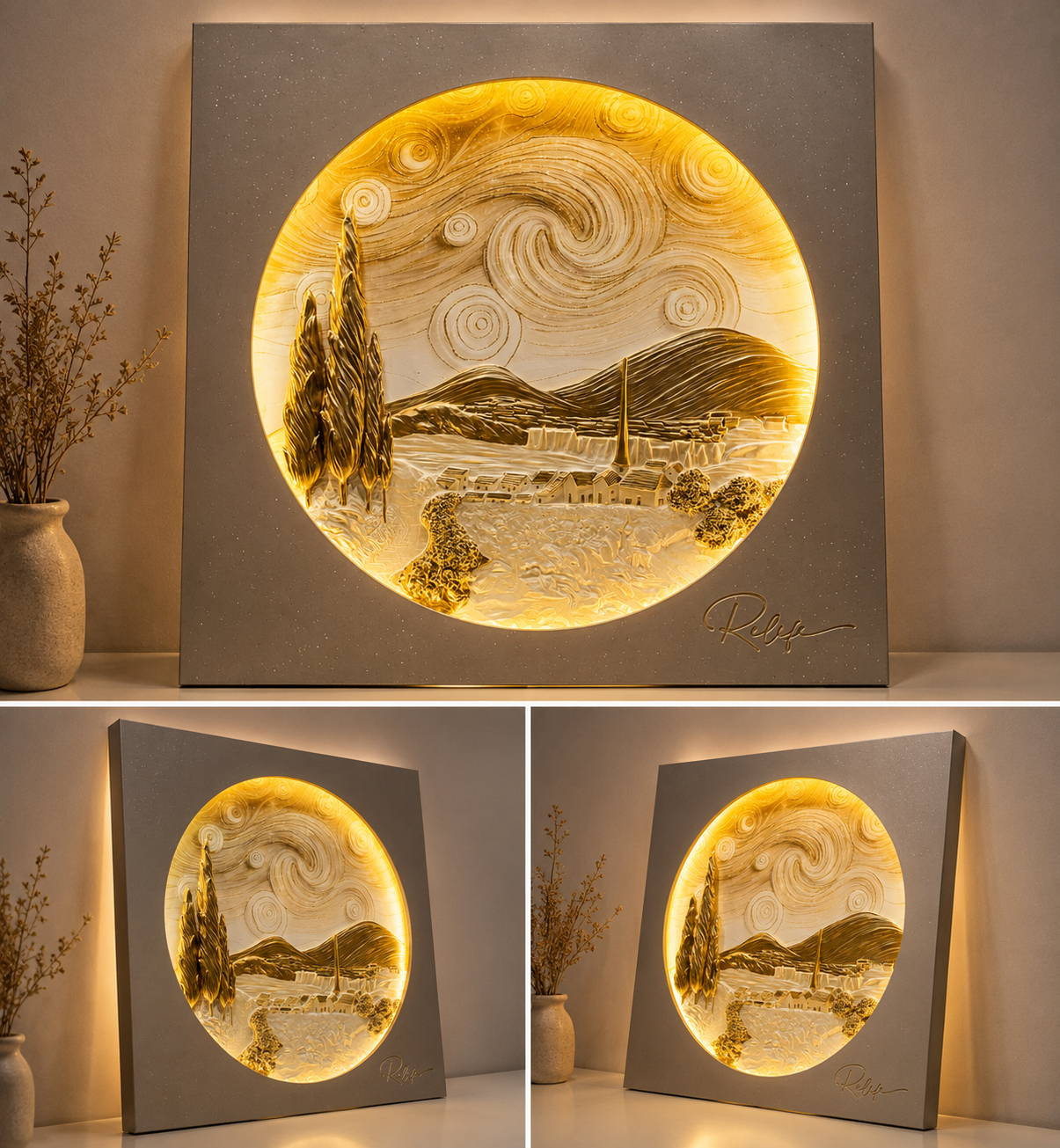 Relife Golden Landscape LED Wall Decor – Premium Illuminated Art Panel