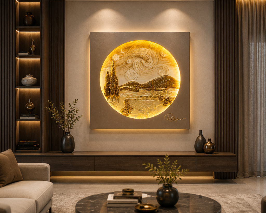 Relife Golden Landscape LED Wall Decor – Premium Illuminated Art Panel