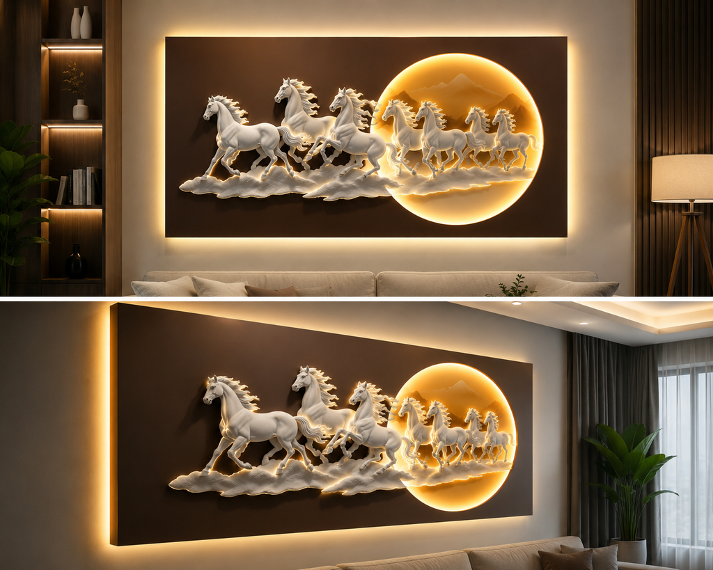 Relife Seven Horses Luxury 3D Wall Decor - Golden Sunset Edition