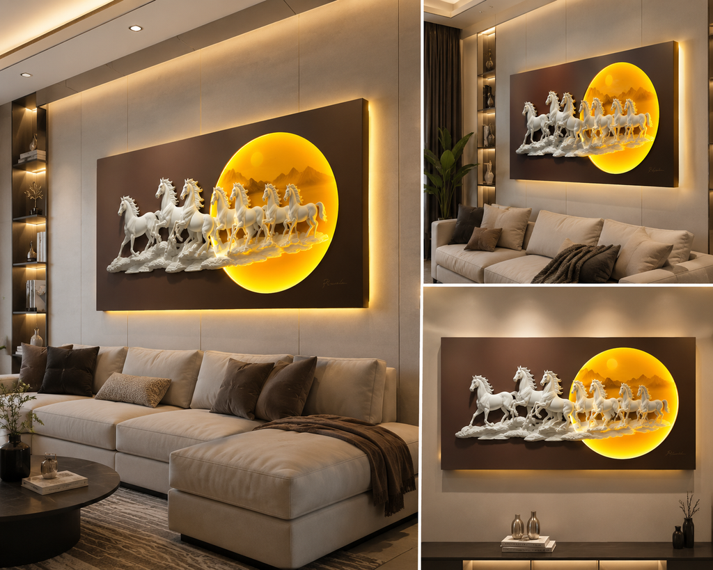 Relife Seven Horses Luxury 3D Wall Decor - Golden Sunset Edition