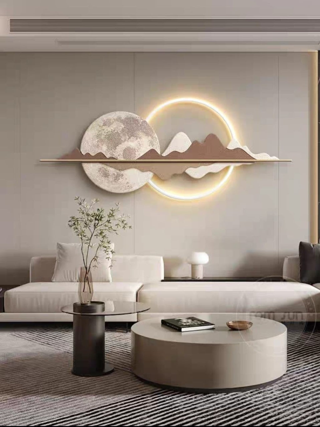 LED Metal Art Lunar Horizon LED Metal Wall Decor with Mountain Silhouette