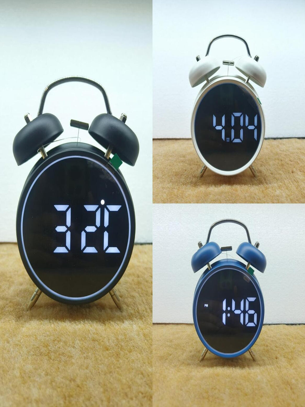Table Clock Modern LED Digital Twin Bell Alarm Clock