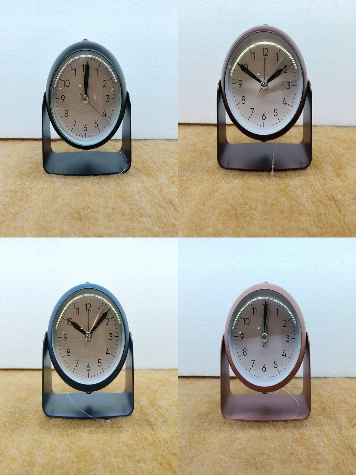 Table Clock Modern Round Analog Alarm Clock with U-Shaped Stand