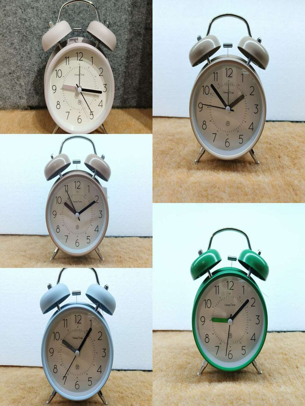 Table Clock Vintage Style Twin Bell Analog Alarm Clock - Muted Tones