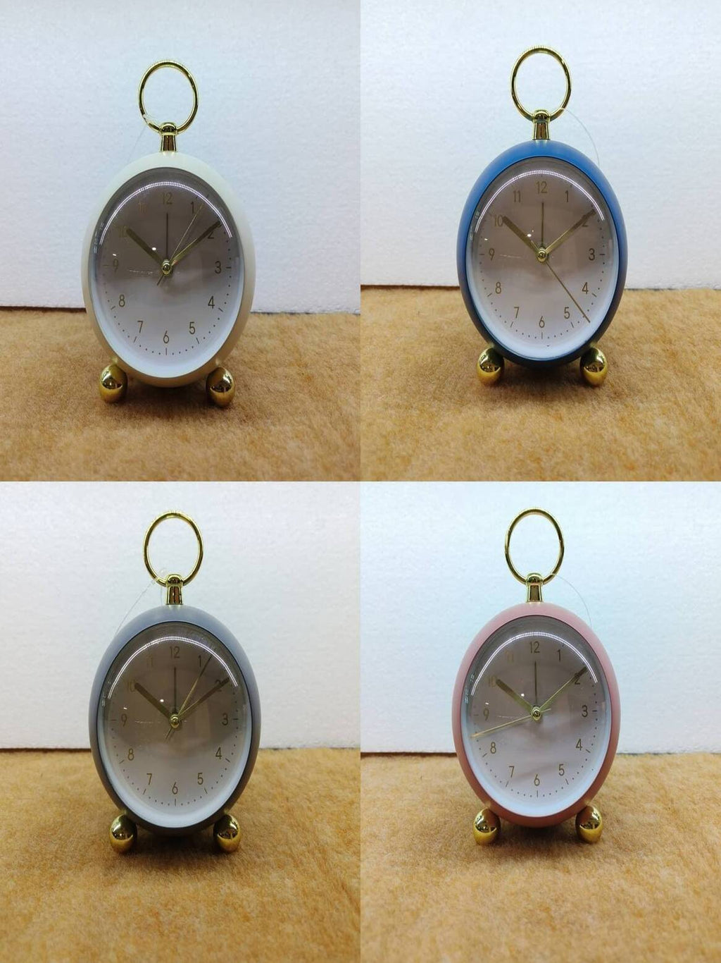 Table Clock Modern Minimalist Round Analog Alarm Clock with Golden Accents