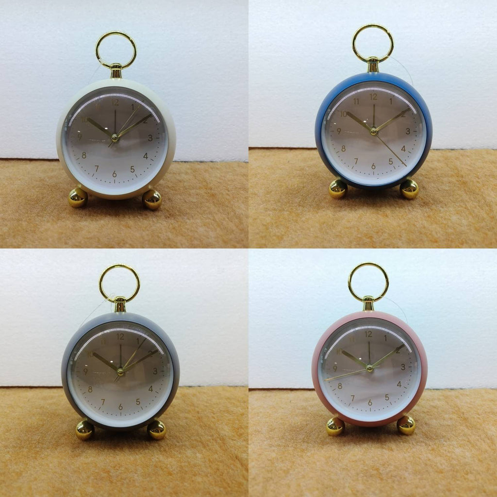 Table Clock Modern Minimalist Round Analog Alarm Clock with Golden Accents