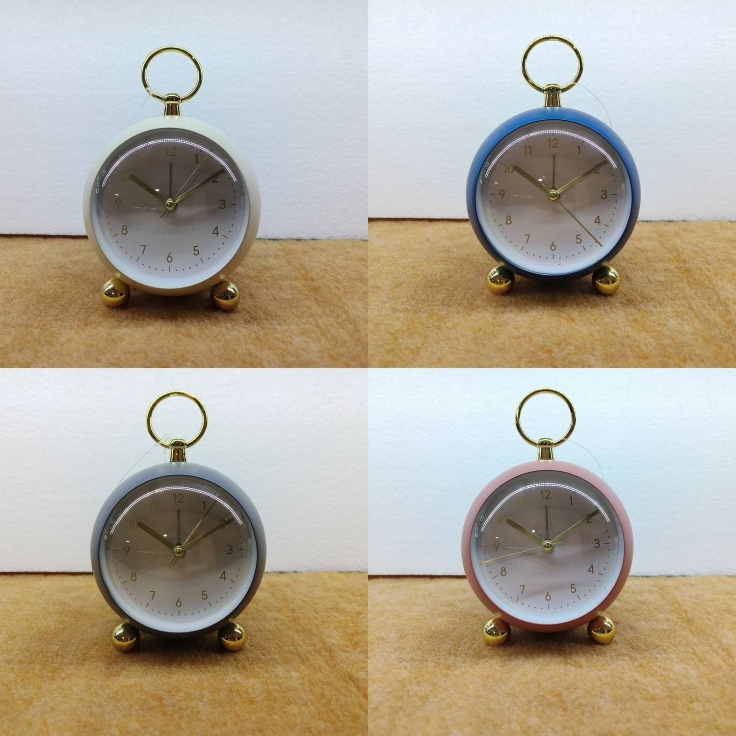 Table Clock Modern Minimalist Round Analog Alarm Clock with Golden Accents