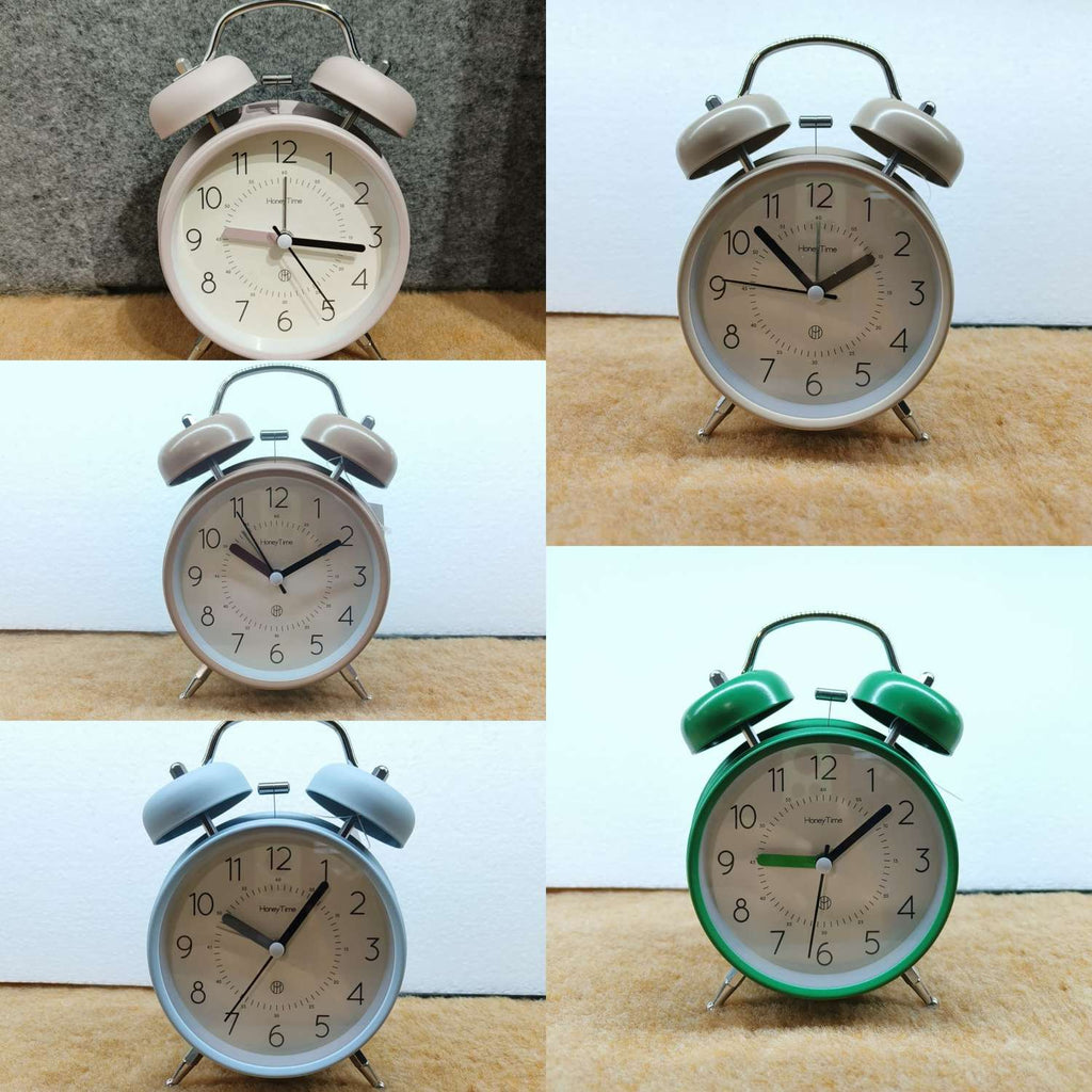Table Clock Vintage Style Twin Bell Analog Alarm Clock - Muted Tones