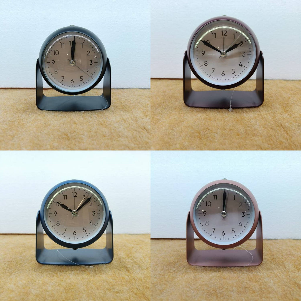 Table Clock Modern Round Analog Alarm Clock with U-Shaped Stand
