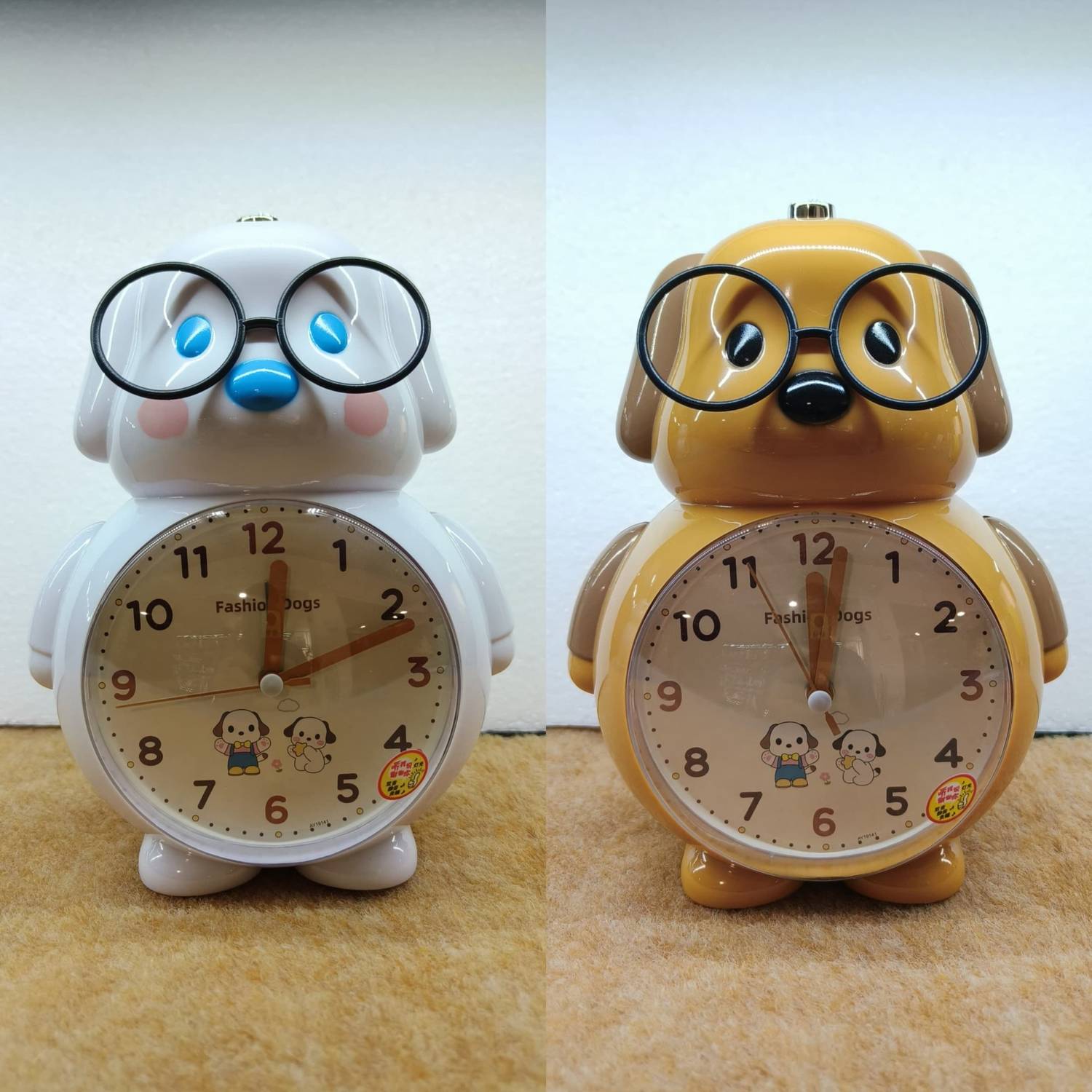 Table Clock Cute Dog with Glasses Analog Alarm Clock for Kids