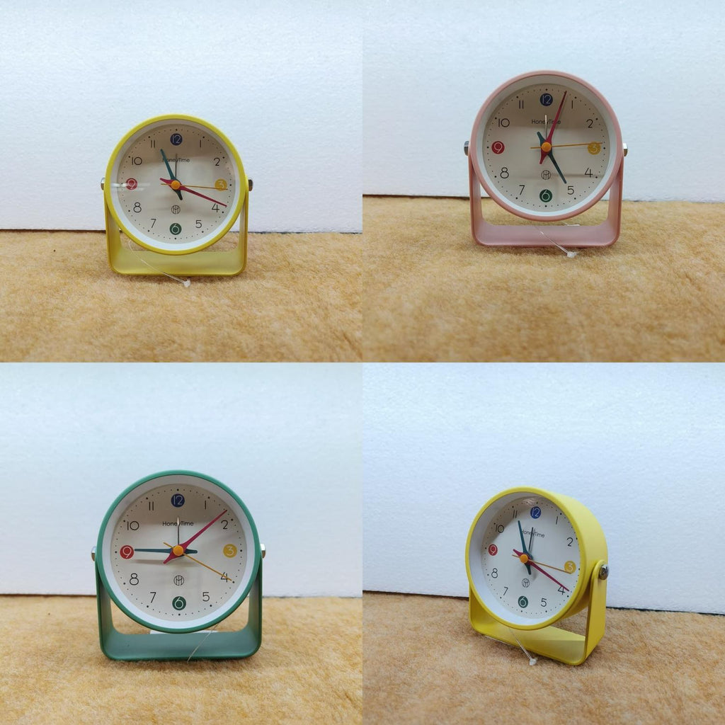 Table Clock Vibrant Round Analog Alarm Clock with Curved Stand