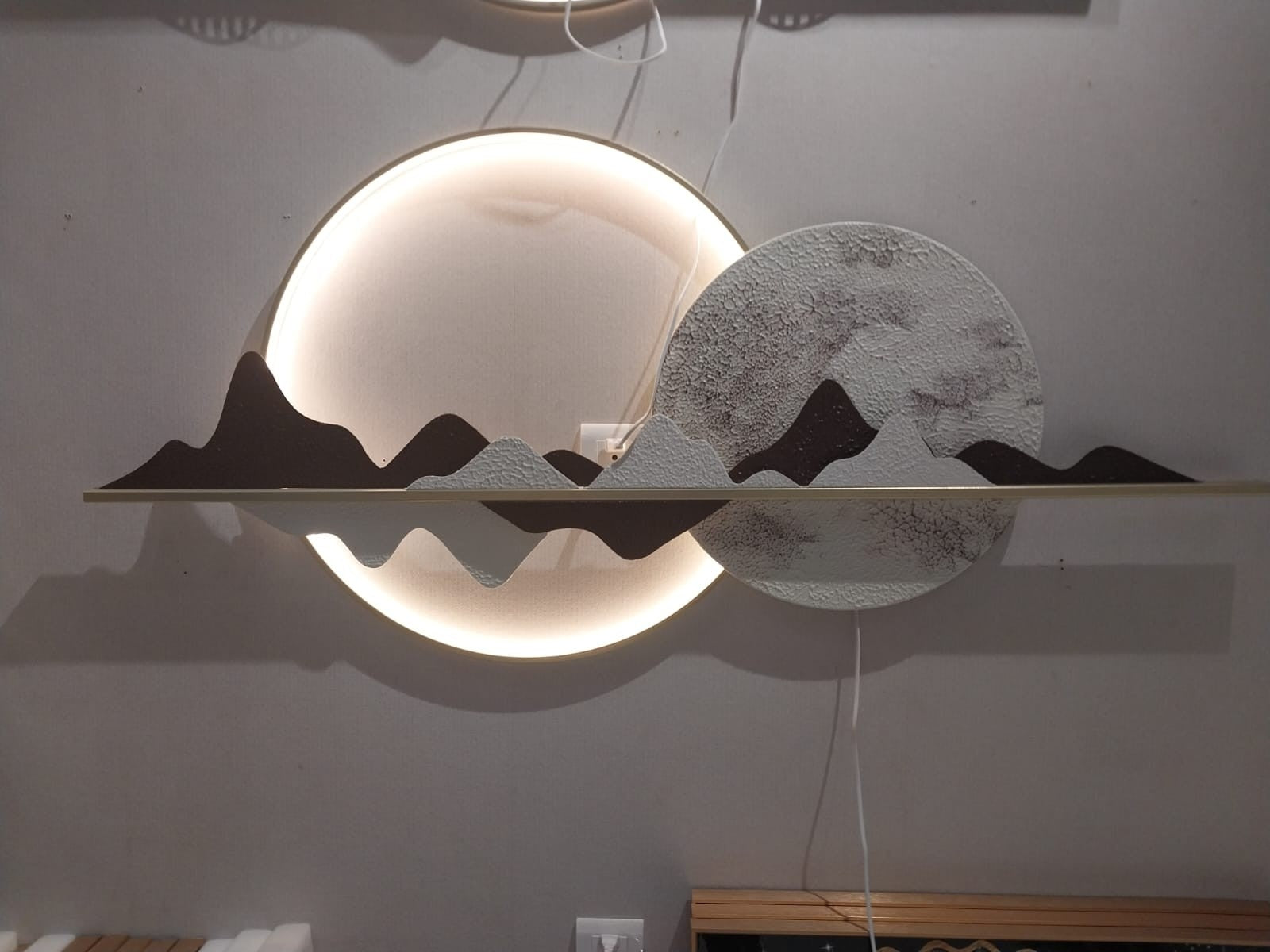 LED Metal Art Lunar Horizon LED Metal Wall Decor with Mountain Silhouette