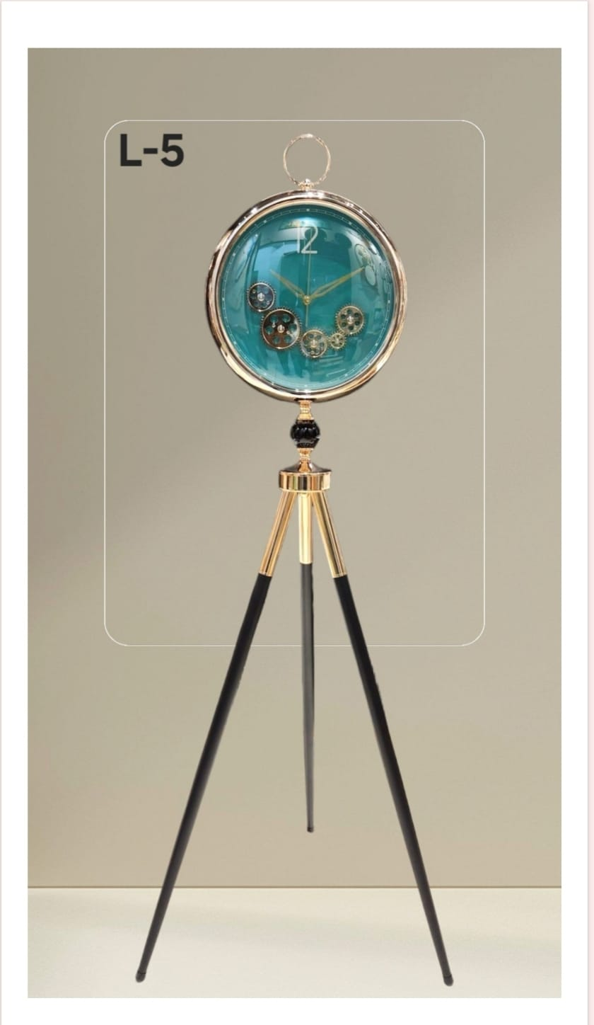 Tripod clocks Luxury Tripod Standing Clock with Modern Gear Design & Gold Frame