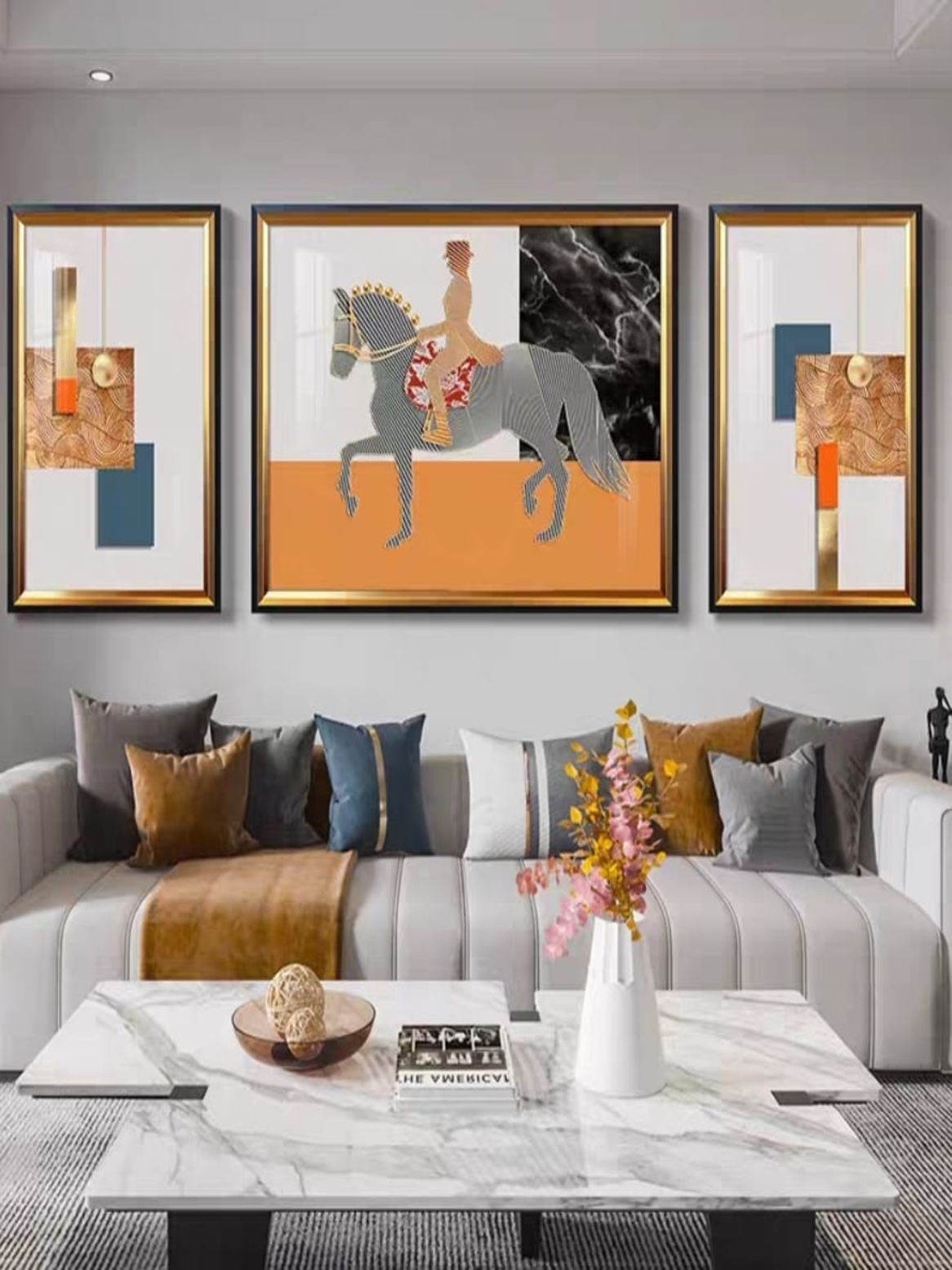 Shadow Box Paintings Modern Equestrian & Geometric Abstract 3D Shadow Box Wall Art Set