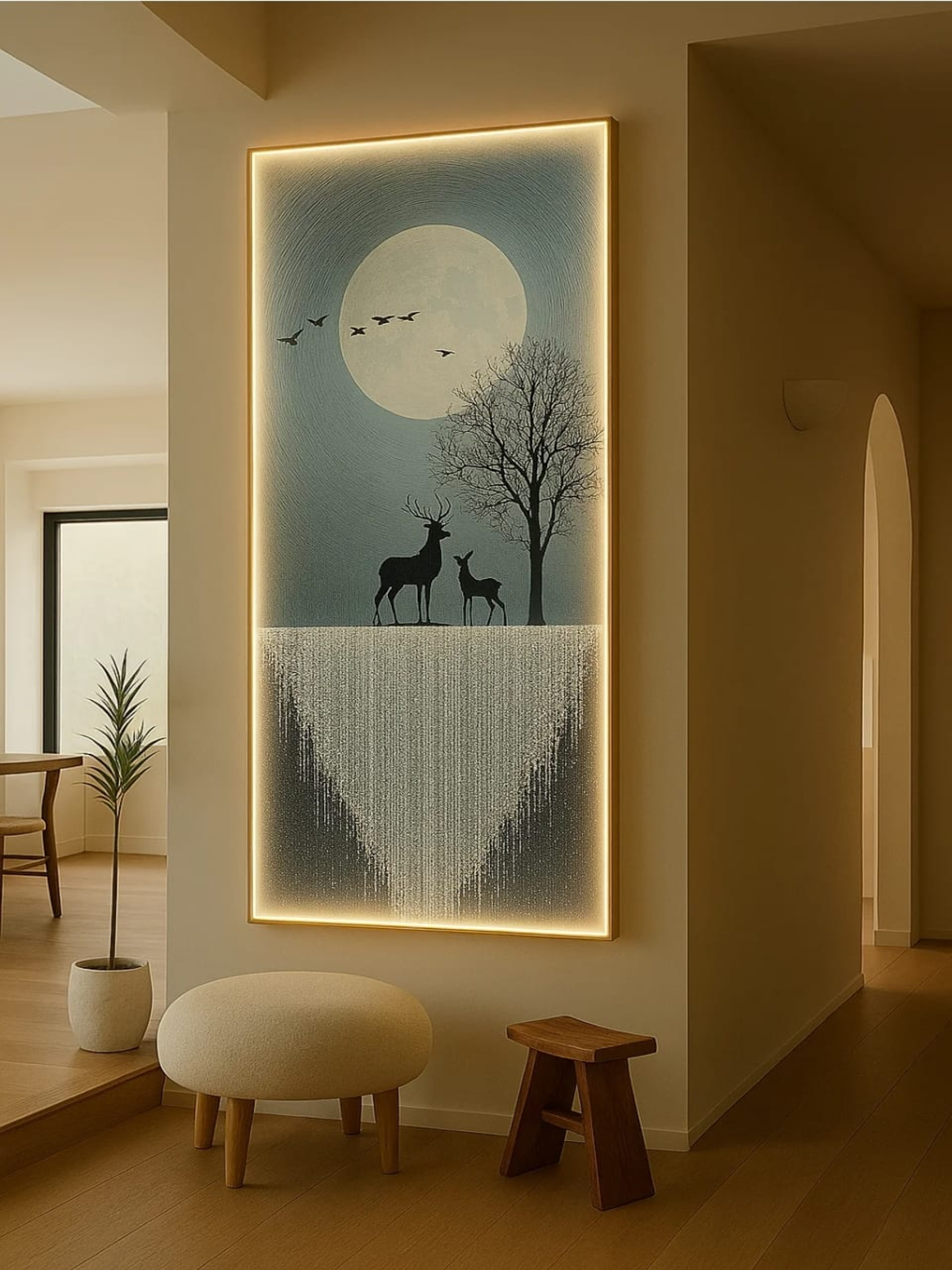 LED Crystal Paintings Moonlit Serenade LED Crystal Wall Art with Deer and Waterfall