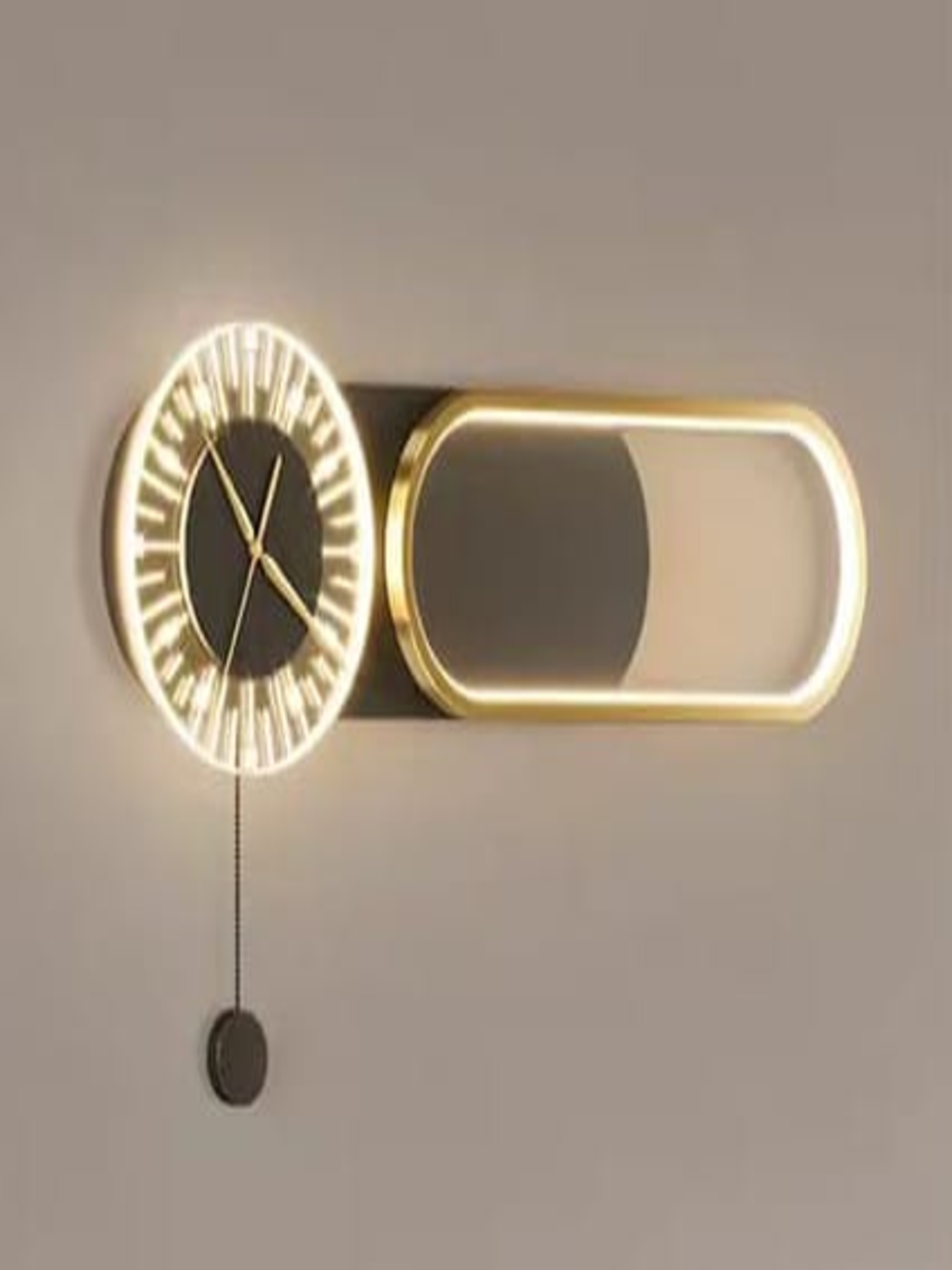 LED Metal Art Illuminated Pendulum Clock & Modern Wall Sconce