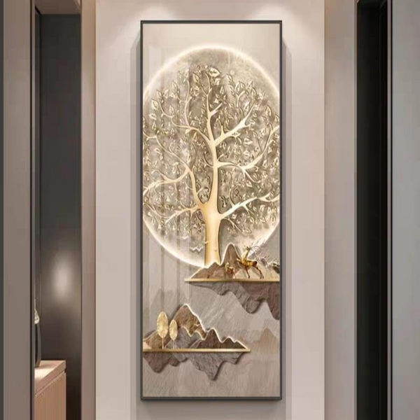 LED Crystal Paintings Golden Tree & Deer LED Crystal Entrance Hallway Decorative Painting