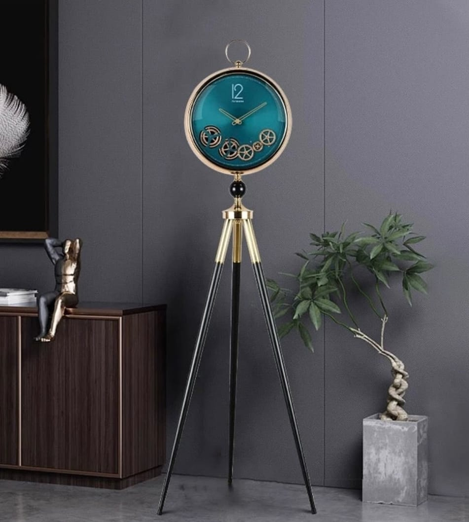 Tripod clocks Luxury Tripod Standing Clock with Modern Gear Design & Gold Frame
