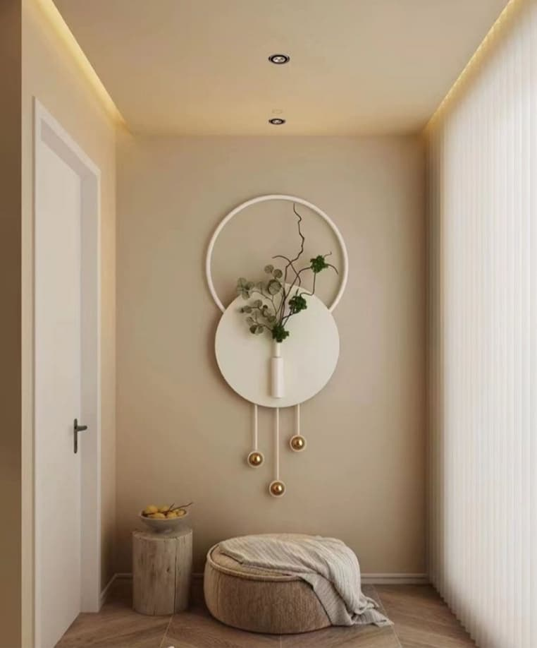 LED Metal Wall Art Modern Minimalist LED Circle Wall Sconce with Floral Accent