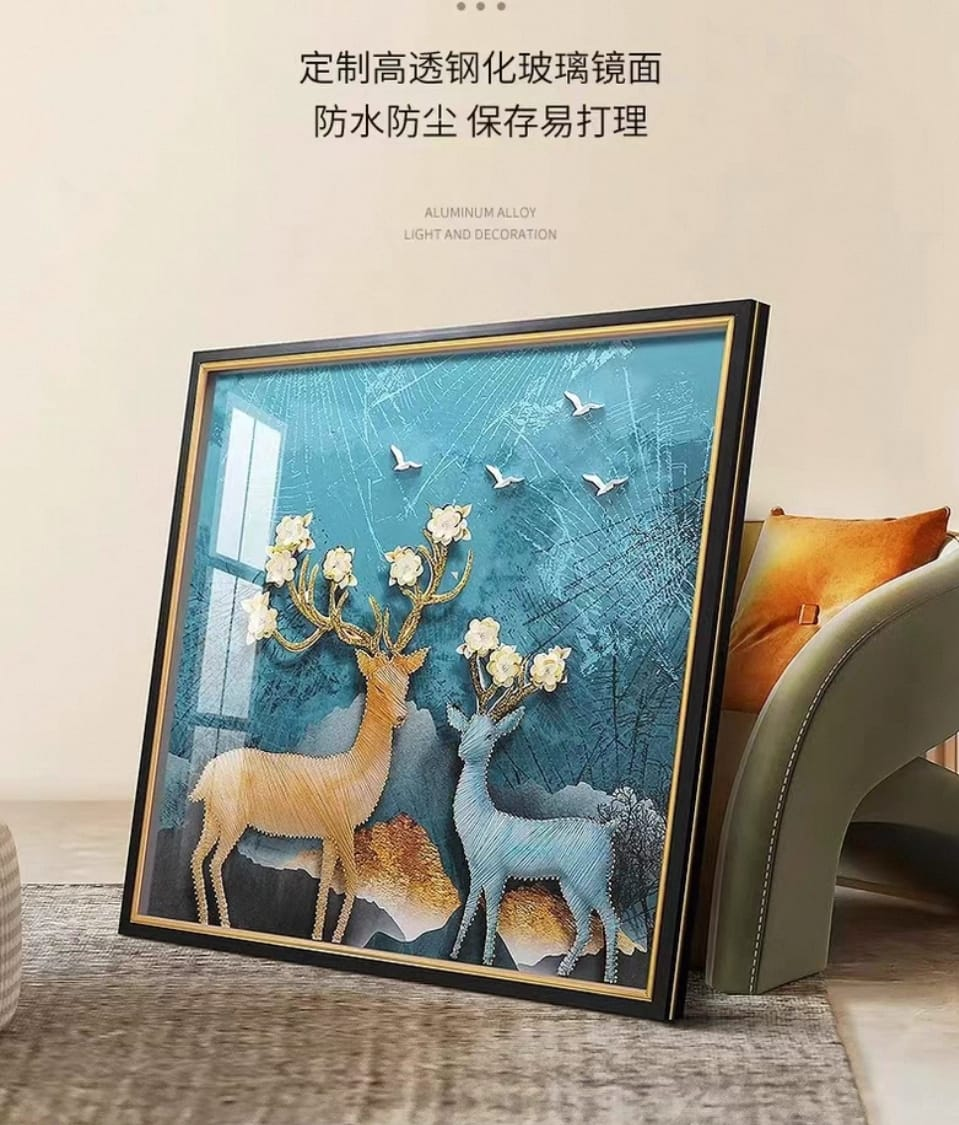 Shadow Box Paintings Enchanted Forest Golden Tree & Deer 3D Shadow Box Wall Art Set