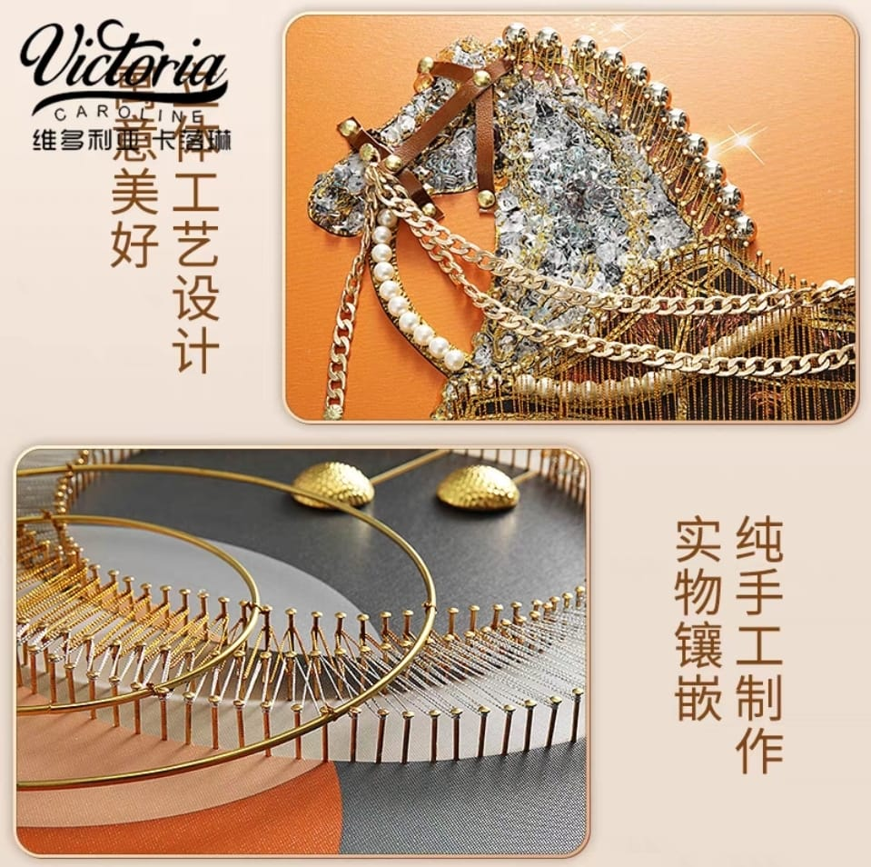 Shadow Box Paintings Opulent Hermes-Inspired Horse & Abstract 3D Shadow Box Wall Art Set