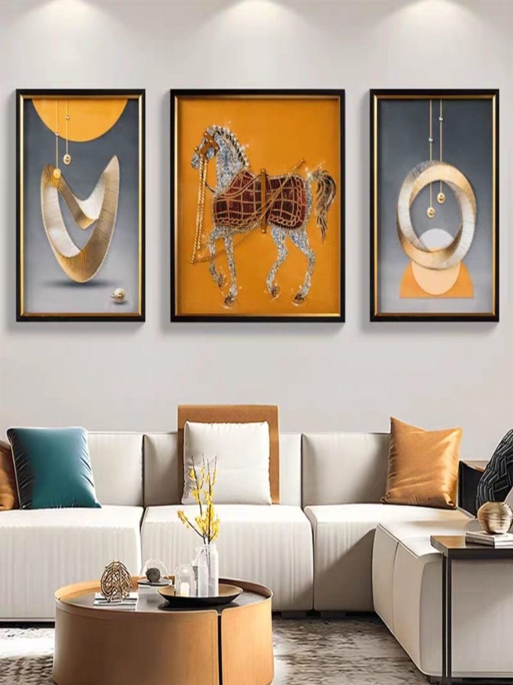 Shadow Box Paintings Opulent Hermes-Inspired Horse & Abstract 3D Shadow Box Wall Art Set