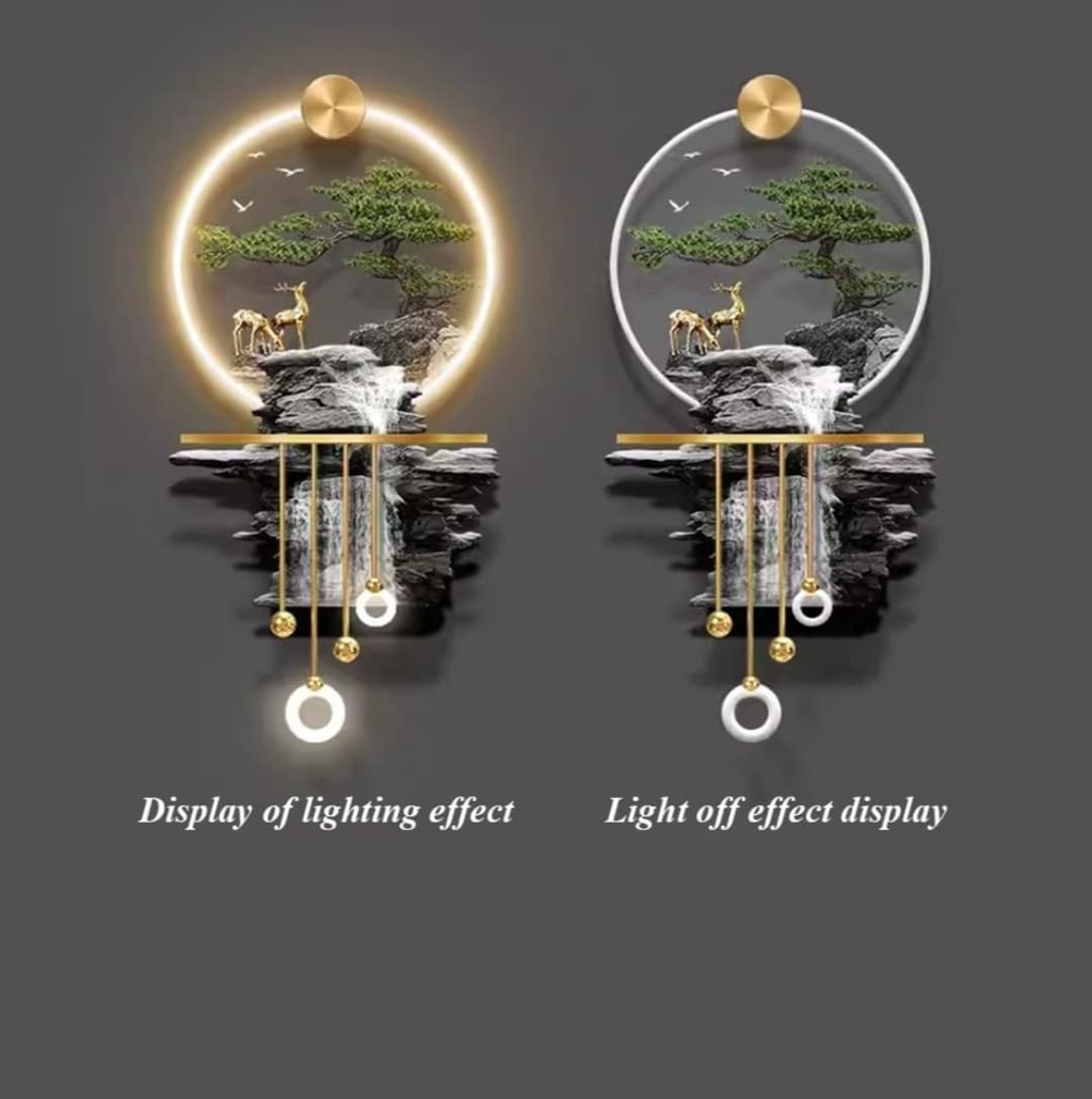 led crystal painting Enchanted Mountain Vista: LED Crystal Wall Art with Waterfall & Deer (3D Relief)