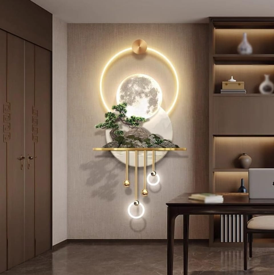 LED Crystal Paintings Moonlit Zen Garden: Illuminated Crystal Wall Art with Bonsai & Cascading Lights
