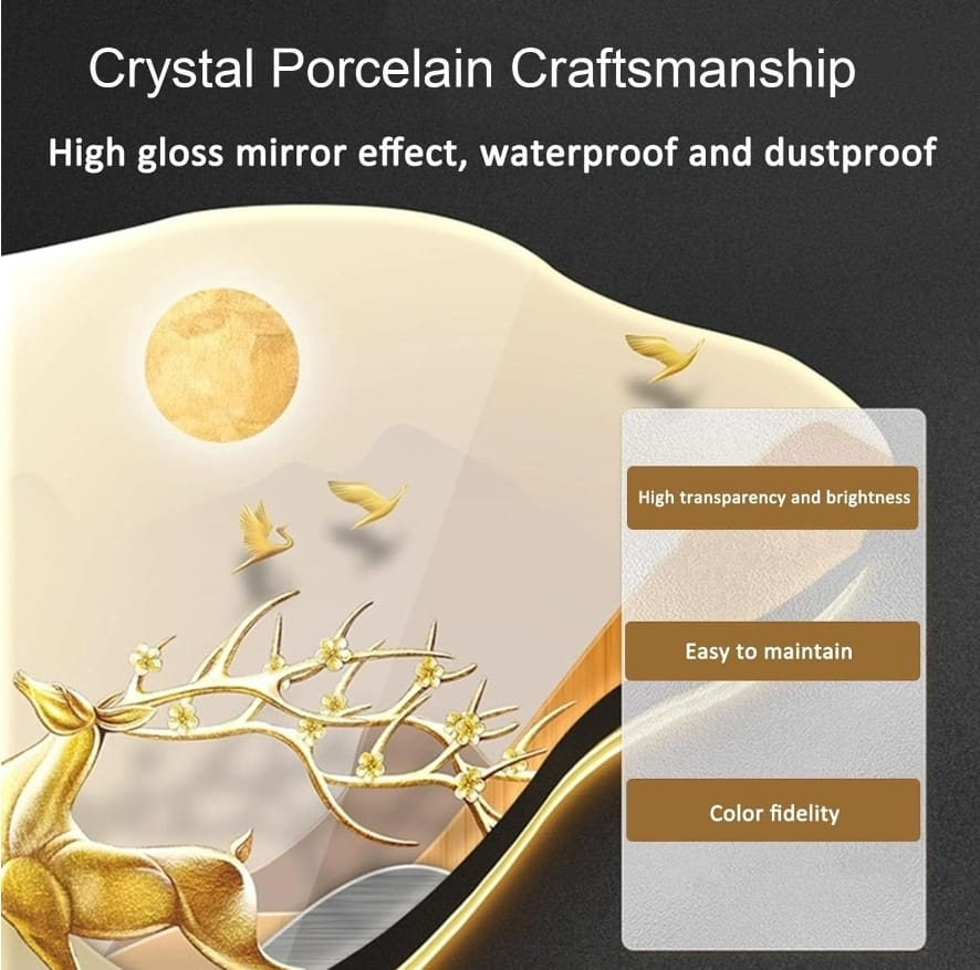 LED Crystal Paintings Zen Cascade: Luminous Mountain & Fish LED Crystal Wall Art with Pendulum Accents