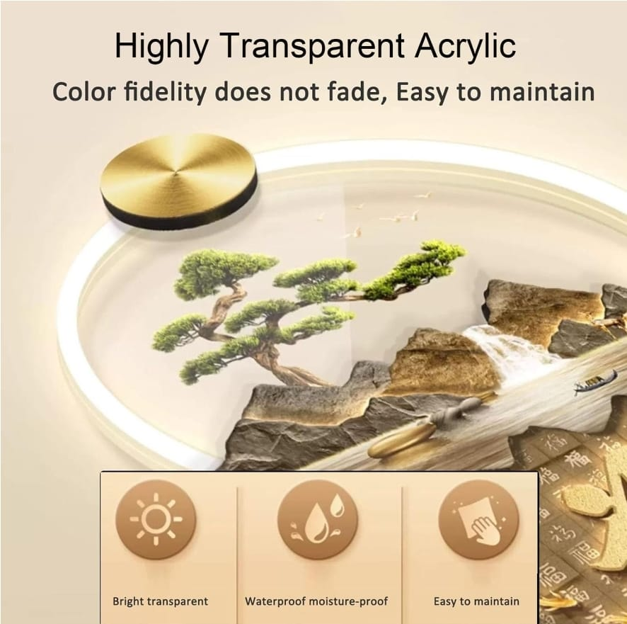 LED Crystal Paintings Zen Cascade: Luminous Mountain & Fish LED Crystal Wall Art with Pendulum Accents