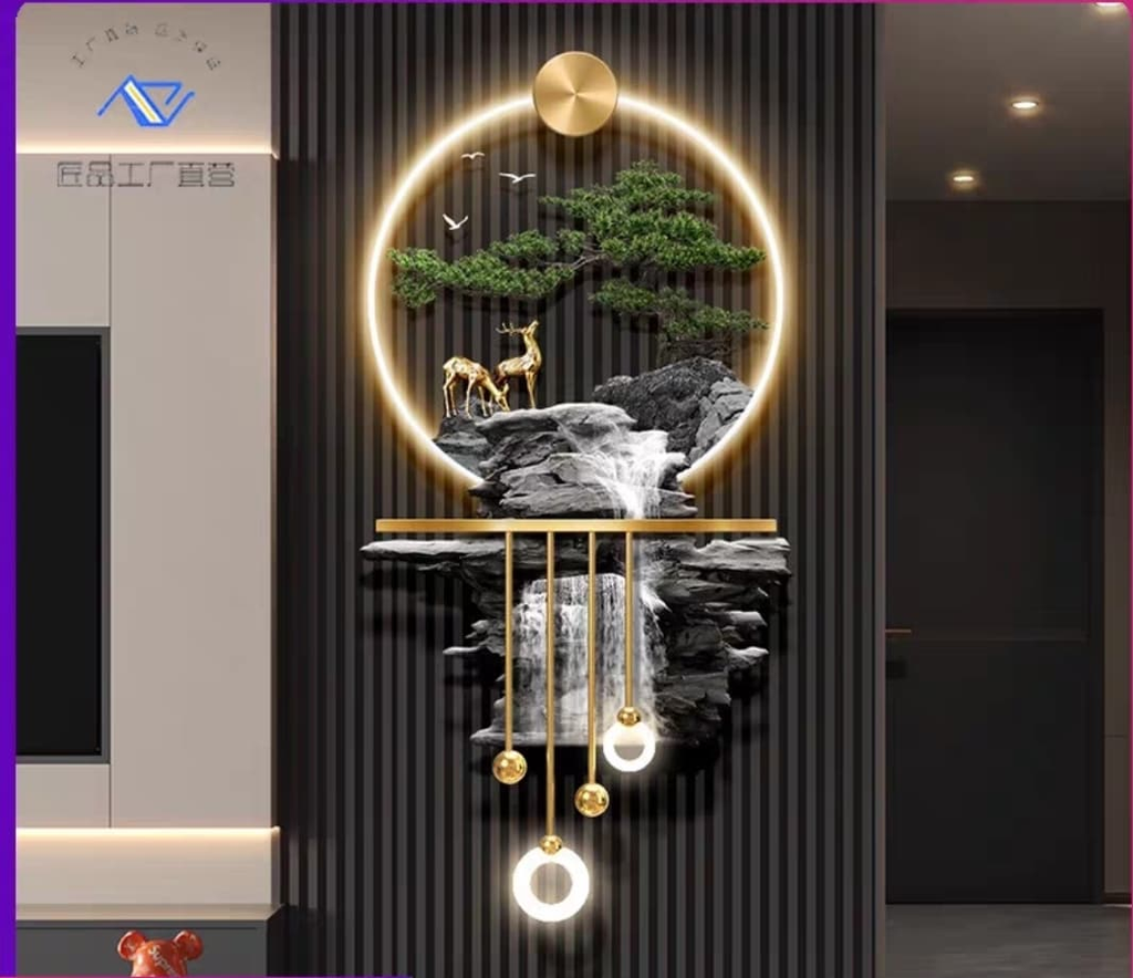 led crystal painting Enchanted Mountain Vista: LED Crystal Wall Art with Waterfall & Deer (3D Relief)