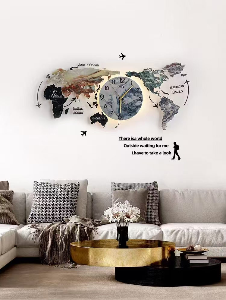LED Metal Art Wanderlust Wall Decor Backlit Metal World Map Clock