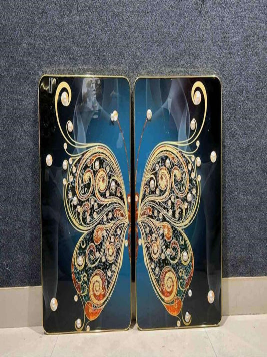Crystal Paintings Ethereal Duet Jeweled Butterfly Wing Canvas Art (Set of 2)